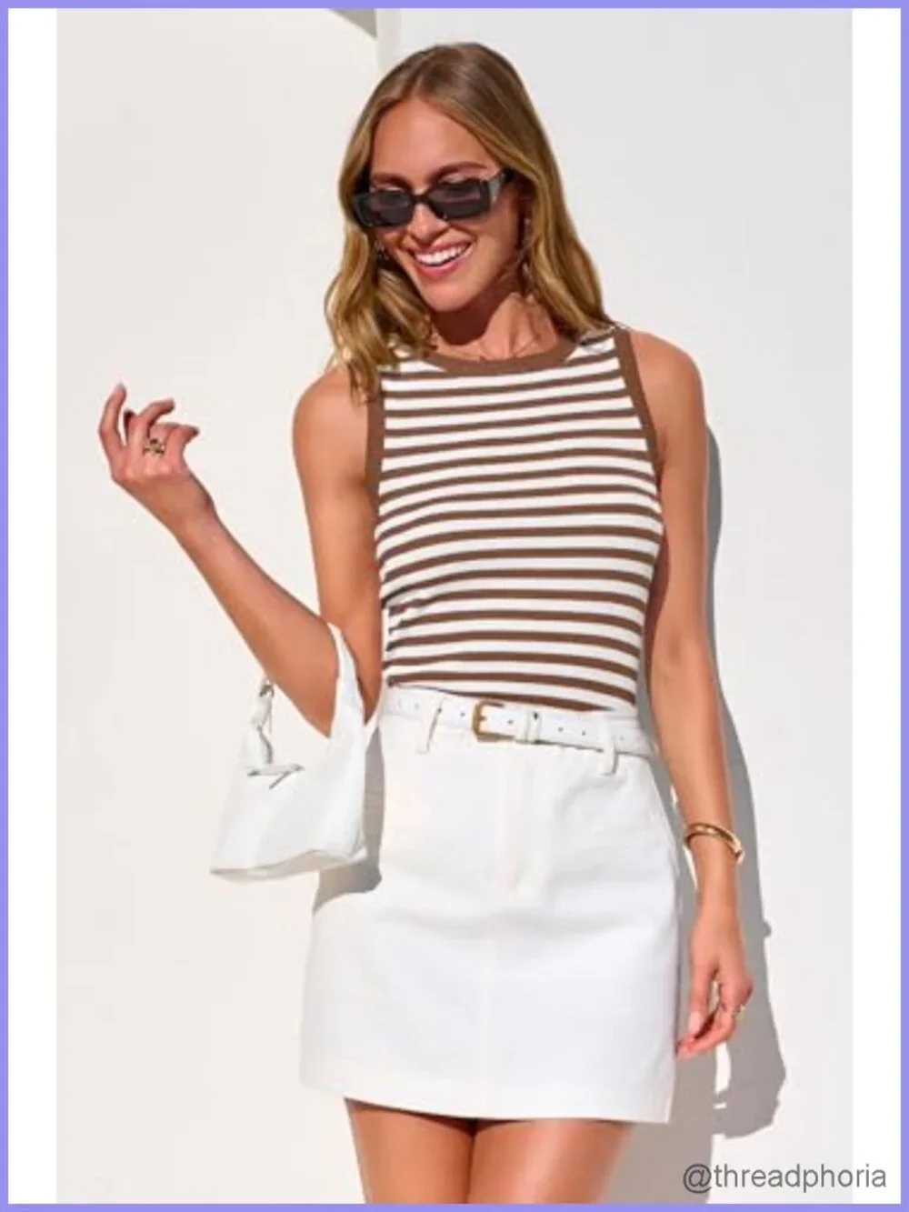 Ribbed Knit Tank Top - Sleeveless Striped Summer Top